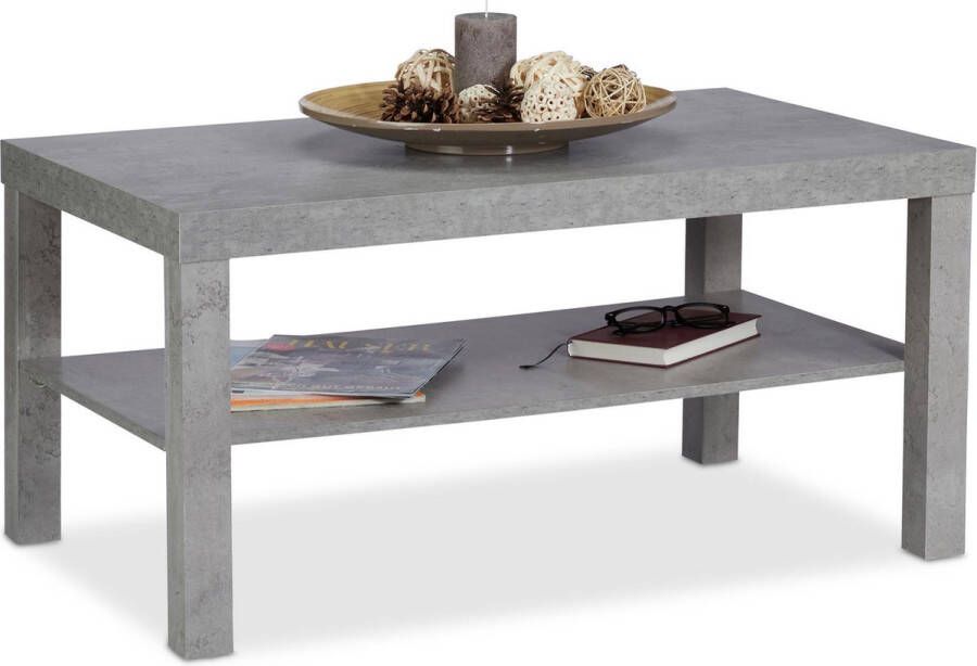 Relaxdays salontafel betonlook bijzettafel twee etages 45 x 90 x 55 cm grijs