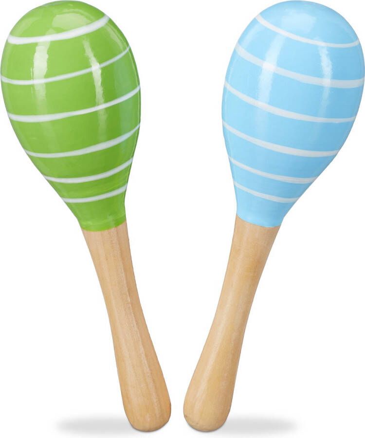 Relaxdays sambabal voor kinderen rammelaar set van 2 hout maracas blauw groen