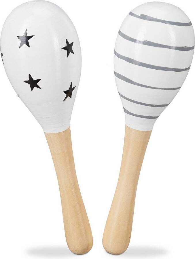 Relaxdays sambabal voor kinderen set van 2 maracas hout rammelaar wit