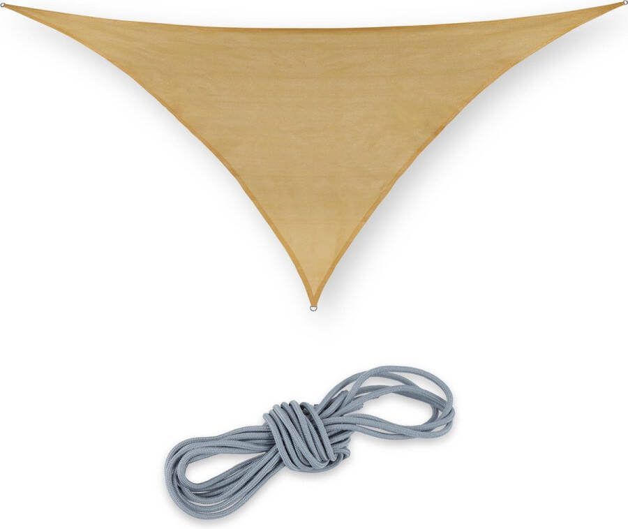 Relaxdays Schaduwdoek driehoek HDPE zonnedoek uv-werend met ringen zandkleur 3 x 3 x 4 25 m