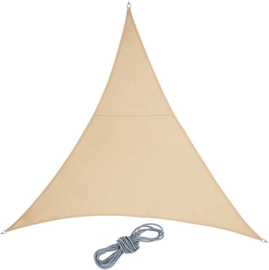 Relaxdays Schaduwdoek driehoek zonnewering van PES uv-bescherming zandkleur 3 x 3 x 3 m
