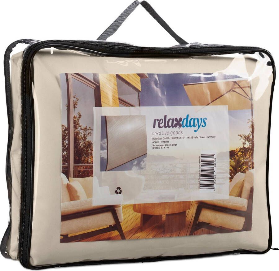 Relaxdays schaduwdoek driehoek zonnezeil zonneluifel waterafstotend uv-bestendig beige 3 x 3 x 3 m