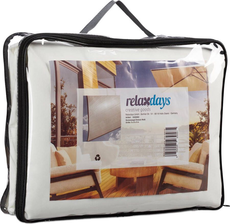 Relaxdays schaduwdoek driehoek zonnezeil zonneluifel waterafstotend uv-bestendig wit 5 x 5 x 5 m