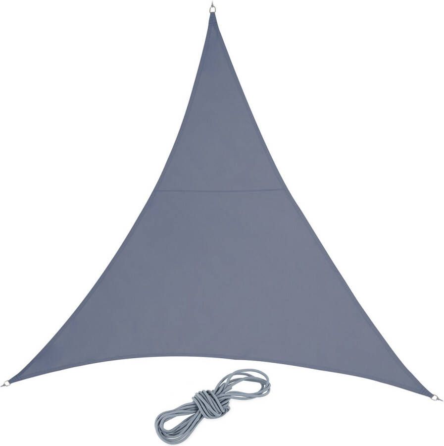 Relaxdays Schaduwdoek driehoek zonwering PES met ringen concaaf donkergrijs 3 x 3 x 3 m