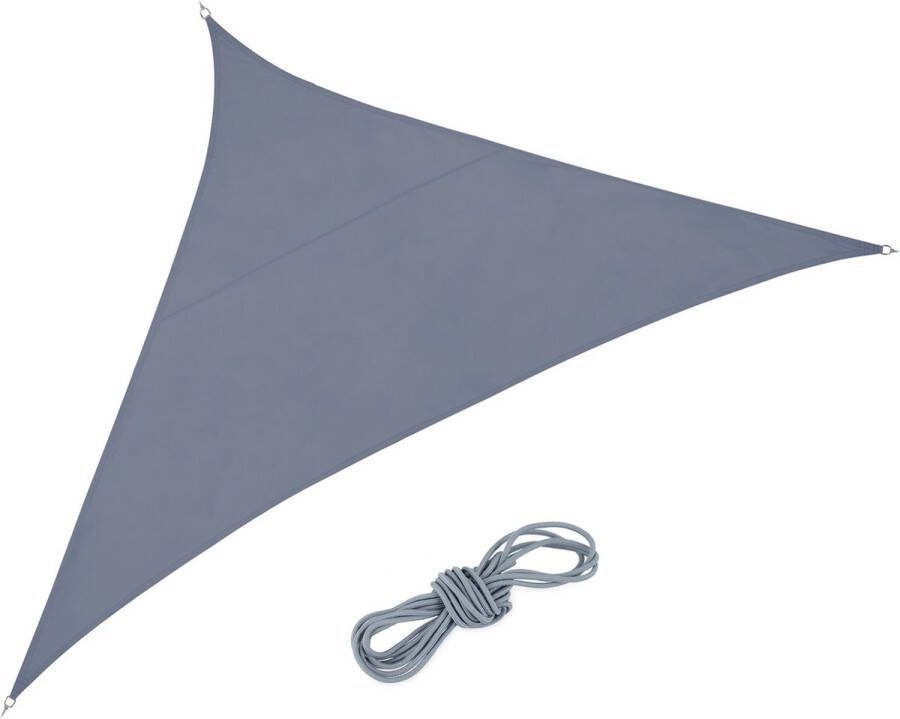 Relaxdays Schaduwdoek driehoek zonwering PES met ringen concaaf donkergrijs 3 x 3 x 4 25 m