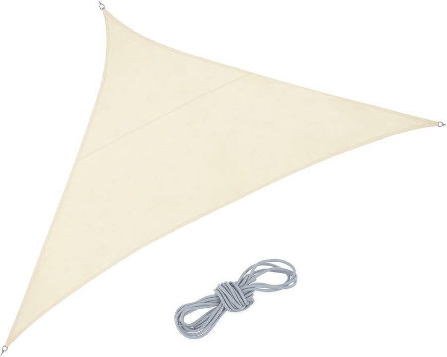 Relaxdays Schaduwdoek driehoek zonwering polyester zeil uv-bestendig beige 3 x 3 x 4 25 m