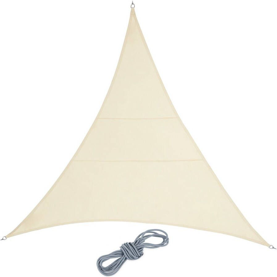 Relaxdays Schaduwdoek driehoek zonwering polyester zeil uv-bestendig beige 4 x 4 x 4 m