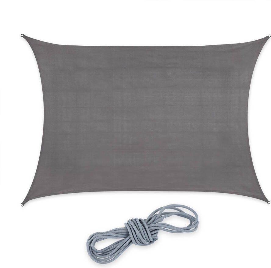 Relaxdays Schaduwdoek HDPE zonnezeil rechthoekig zonwering zonnedoek donkergrijs 3 x 4 m