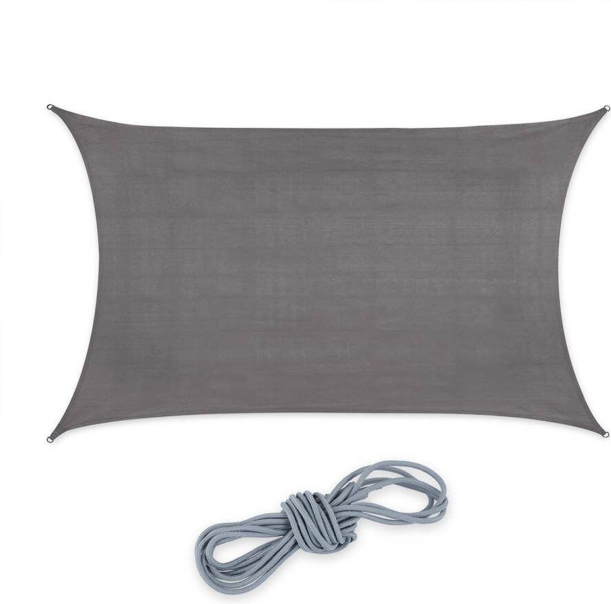 Relaxdays Schaduwdoek HDPE zonnezeil rechthoekig zonwering zonnedoek donkergrijs 4 x 6 m