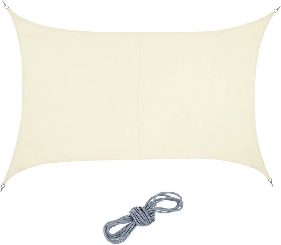 Relaxdays Schaduwdoek PES rechthoekig zonwering concaaf waterafsotend wit 3 x 4 m