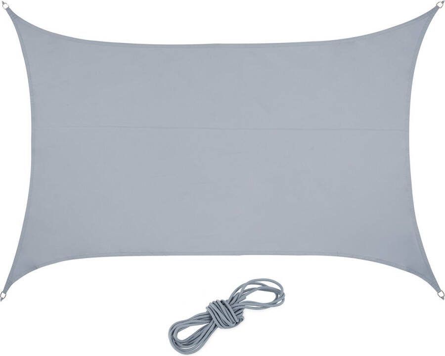 Relaxdays schaduwdoek PES zonnedoek rechthoek concaaf waterafstotend lichtgrijs 4 x 6 m