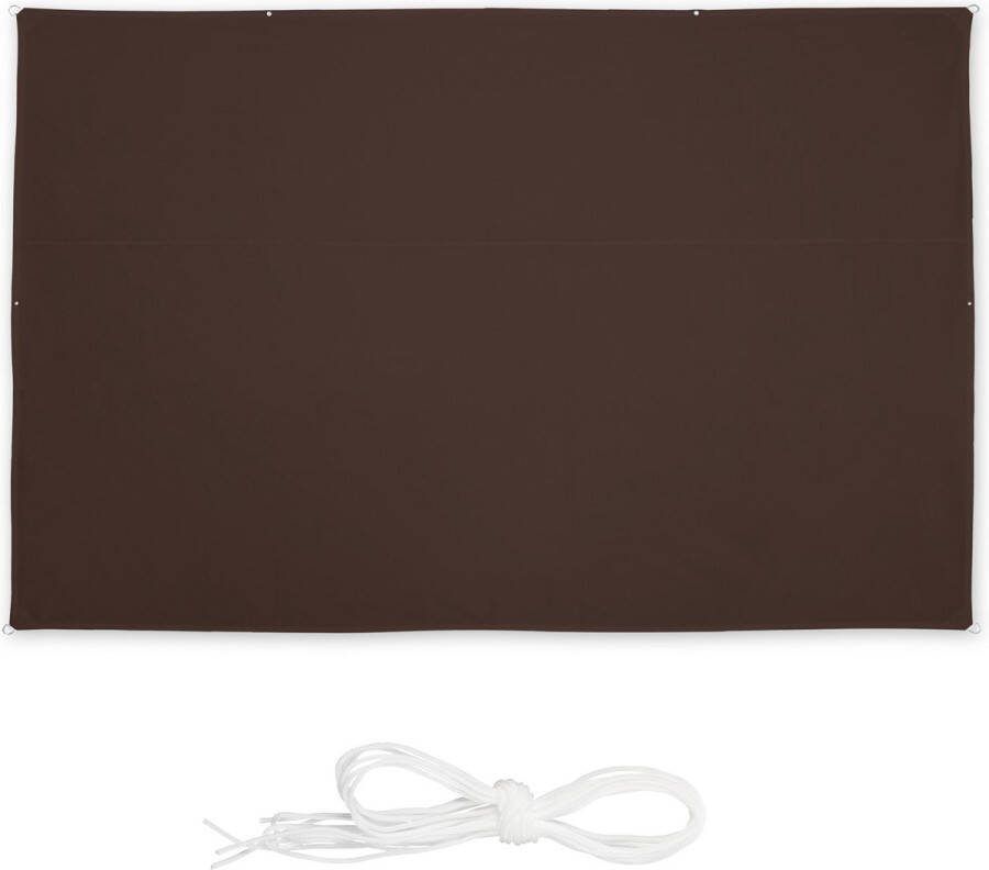 Relaxdays Schaduwdoek rechthoek spanzeil uv-bestendig zonnedoek met ringen bruin 2 x 4 m