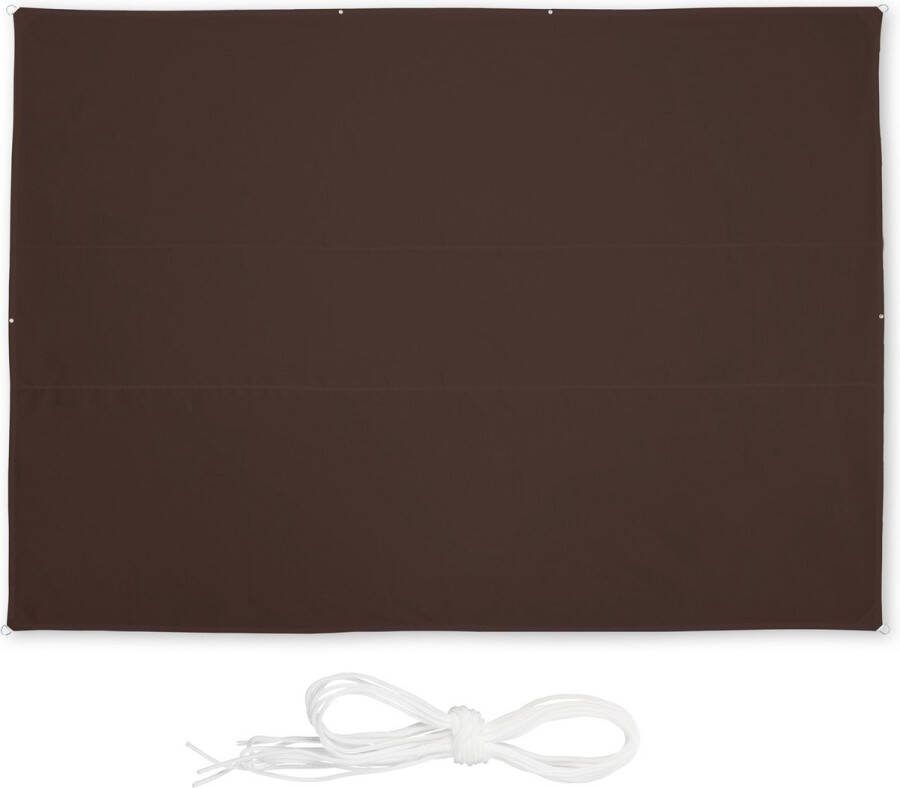 Relaxdays Schaduwdoek rechthoek spanzeil uv-bestendig zonnedoek met ringen bruin 3 5 x 4 5 m
