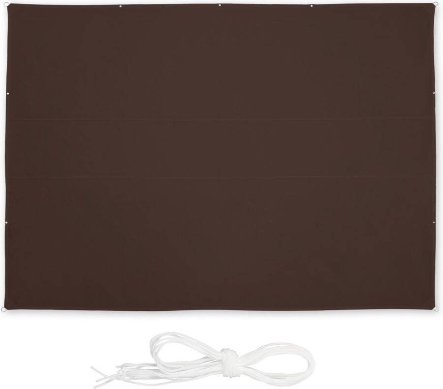 Relaxdays Schaduwdoek rechthoek spanzeil uv-bestendig zonnedoek met ringen bruin 4 5 x 5 m