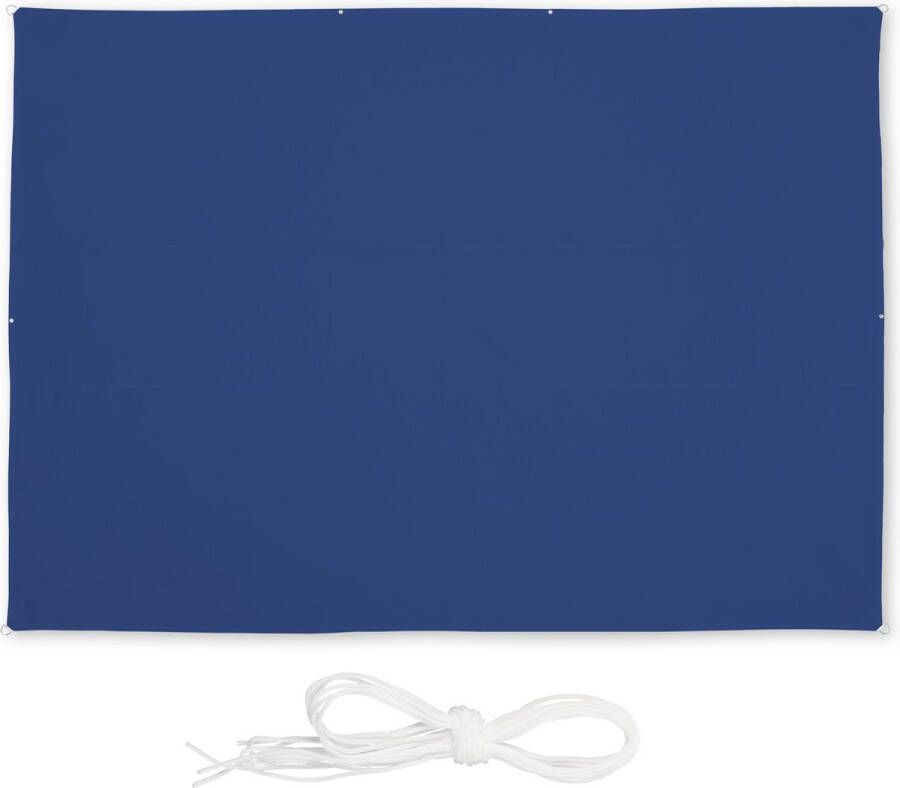 Relaxdays Schaduwdoek rechthoek zonweringdoek scheurvast met ogen spanzeil blauw 3 5 x 4 5 m