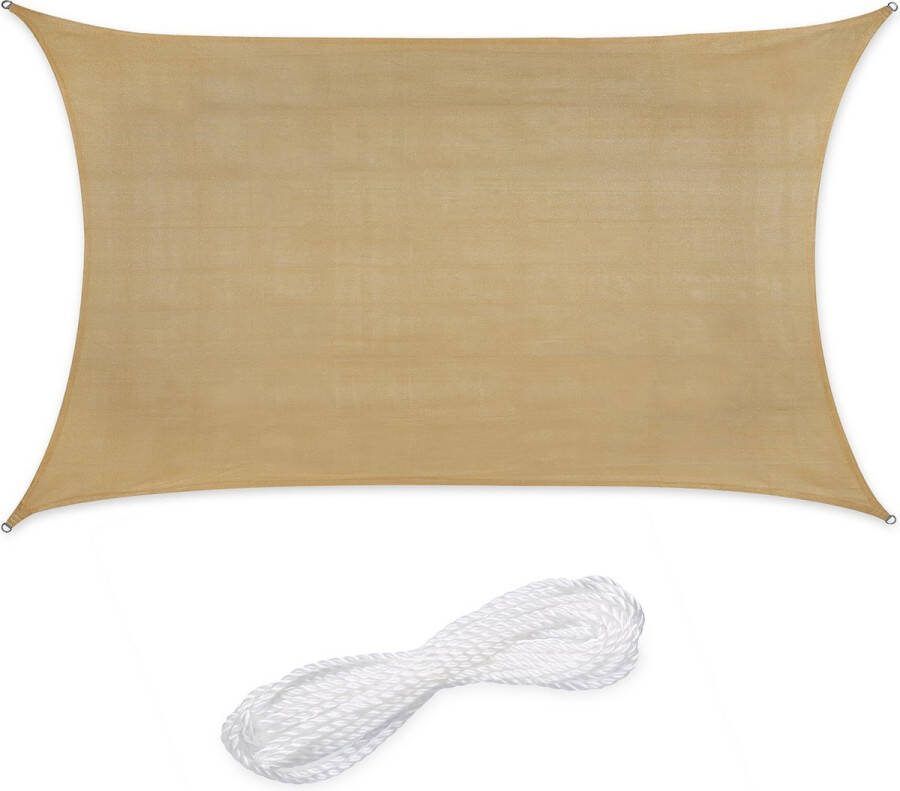Relaxdays schaduwdoek rechthoekig HDPE zonnedoek concaaf verschillende groottes beige 3 x 4 m