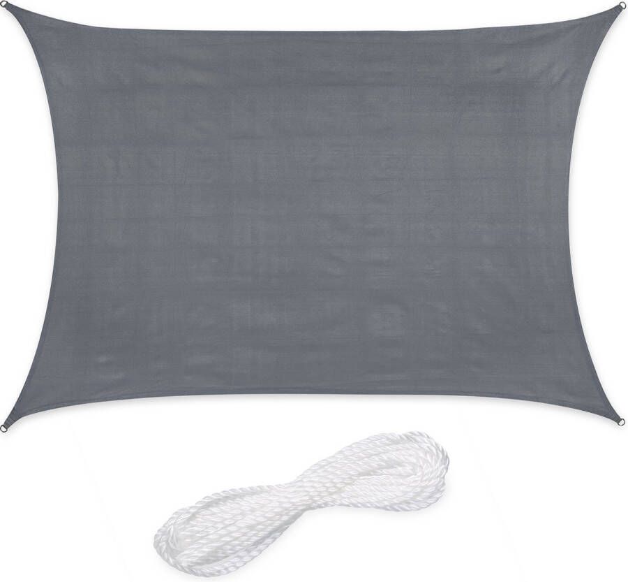 Relaxdays schaduwdoek rechthoekig HDPE zonnedoek concaaf verschillende groottes donkergrijs 2 x 4 m