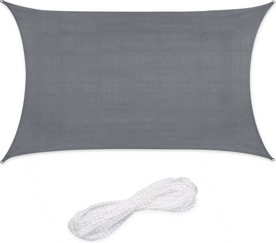 Relaxdays schaduwdoek rechthoekig HDPE zonnedoek concaaf verschillende groottes donkergrijs 3 x 4 m