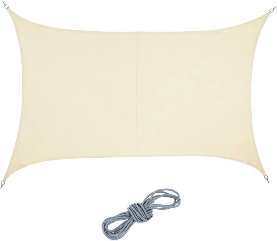 Relaxdays schaduwdoek rechthoekig privacydoek PES zonnedoek met ophangogen -beige 3 x 4 m