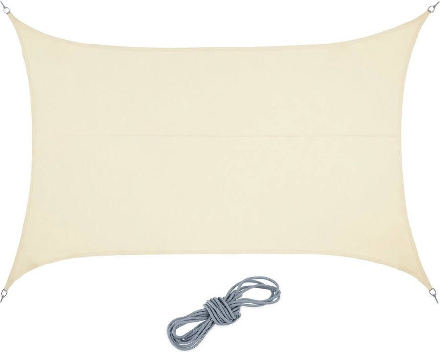 Relaxdays schaduwdoek rechthoekig privacydoek PES zonnedoek met ophangogen -beige 4 x 6 m