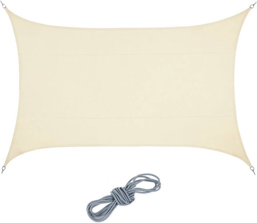 Relaxdays schaduwdoek rechthoekig privacydoek PES zonnedoek met ophangogen -beige 5 x 7 m