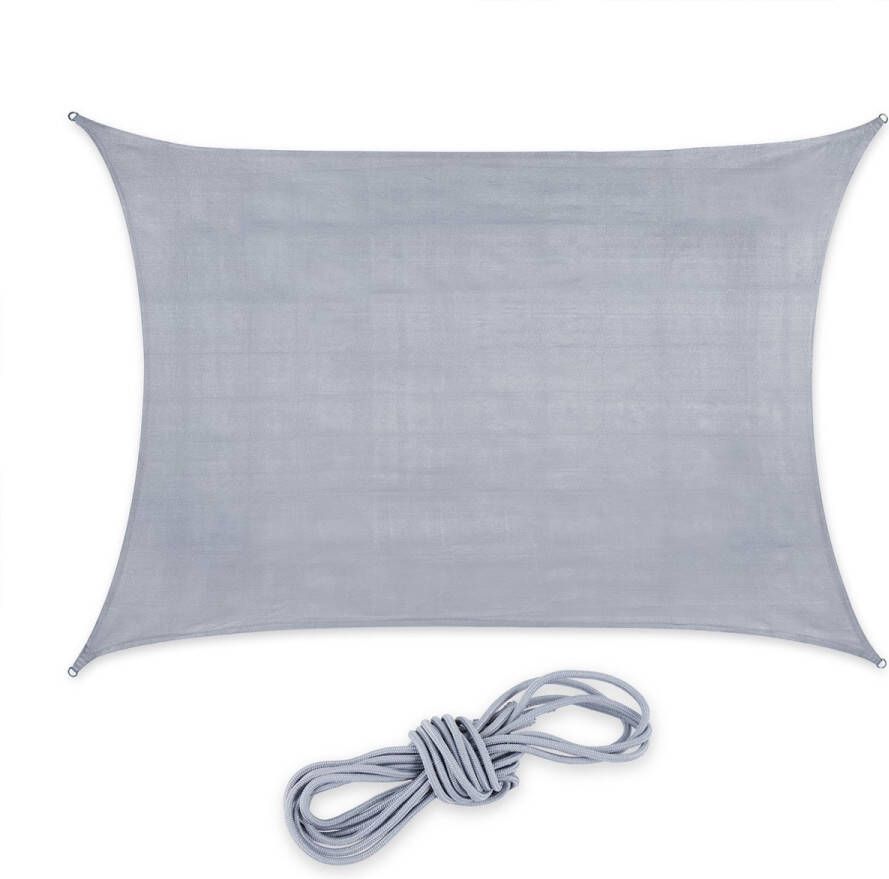 Relaxdays Schaduwdoek rechthoekig zonnedoek HDPE zonwering concaaf lichtgrijs 3 x 4 m