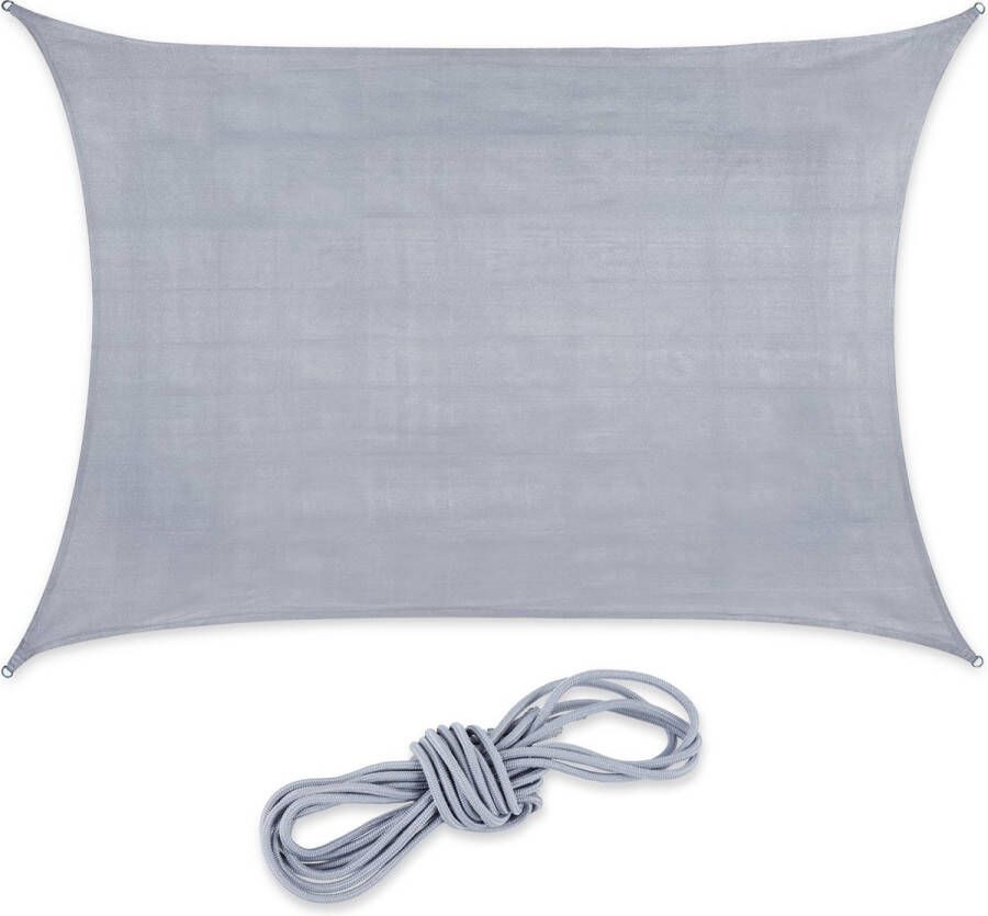 Relaxdays Schaduwdoek rechthoekig zonnedoek HDPE zonwering concaaf lichtgrijs 4 x 6 m