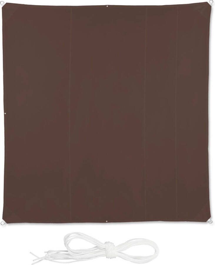 Relaxdays schaduwdoek vierkant bruin- balkon weerbestendig uv-bescherming zonwering 5 x 5 m