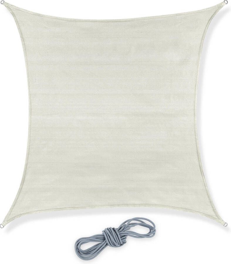 Relaxdays Schaduwdoek vierkant HDPE schaduwzeil uv-werend zonwering wit 2 x 2 m