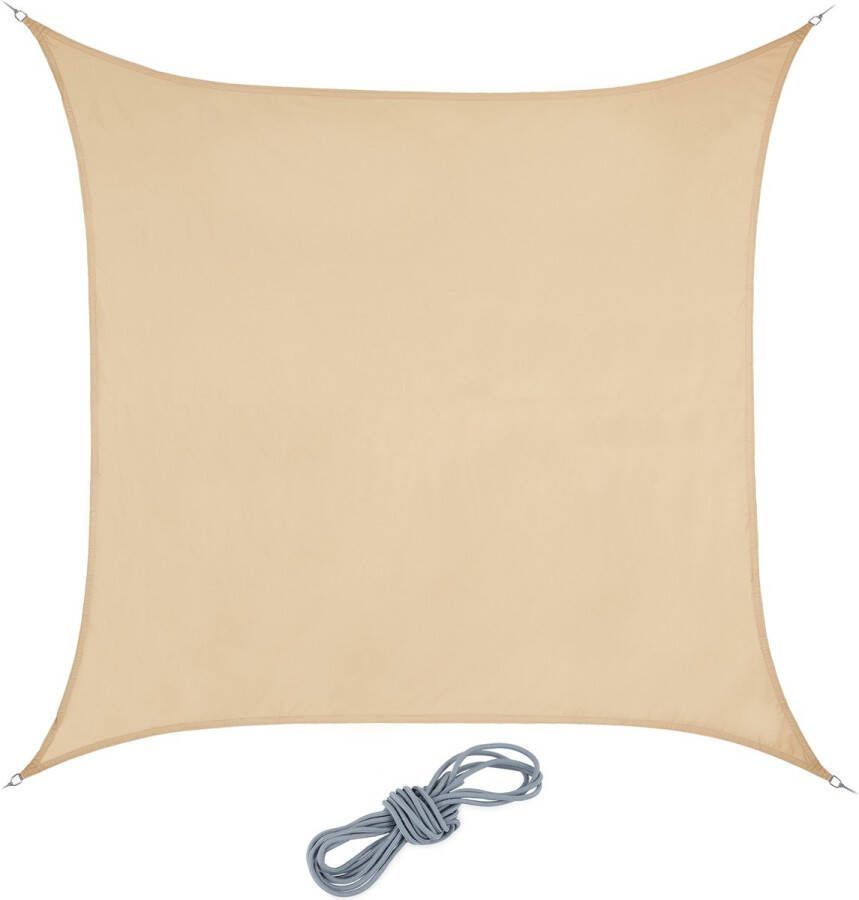 Relaxdays Schaduwdoek vierkant PES zonder boren uv-werend groottes zand 2 x 2 m