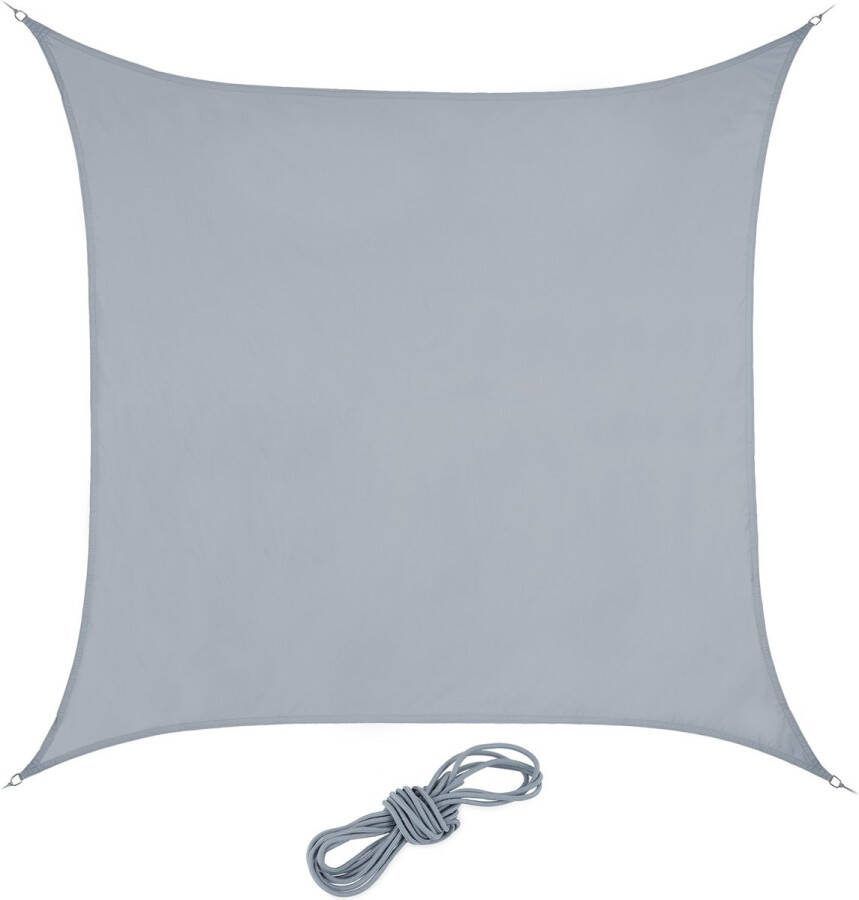 Relaxdays schaduwdoek vierkant zonnedoek PES met ringen uv-werend lichtgrijs 2 x 2 m