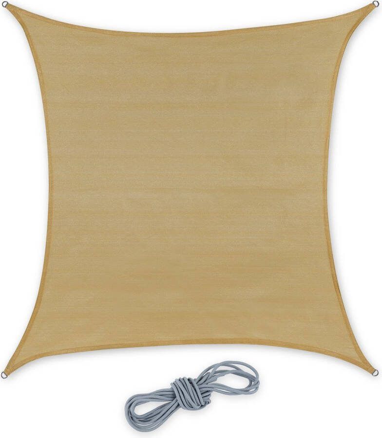 Relaxdays Schaduwdoek vierkant zonnezeil concaaf HDPE groottes zandkleur 2 x 2 m