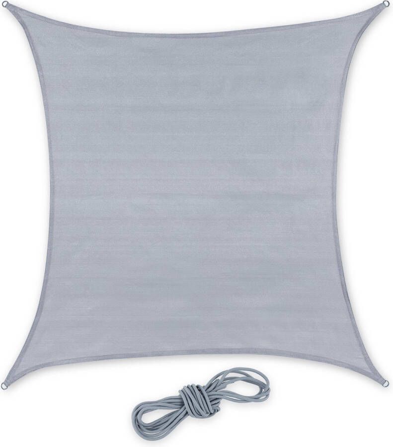 Relaxdays Schaduwdoek zonnezeil HDPE uv-werend zonwering vierkant lichtgrijs 4 x 4 m