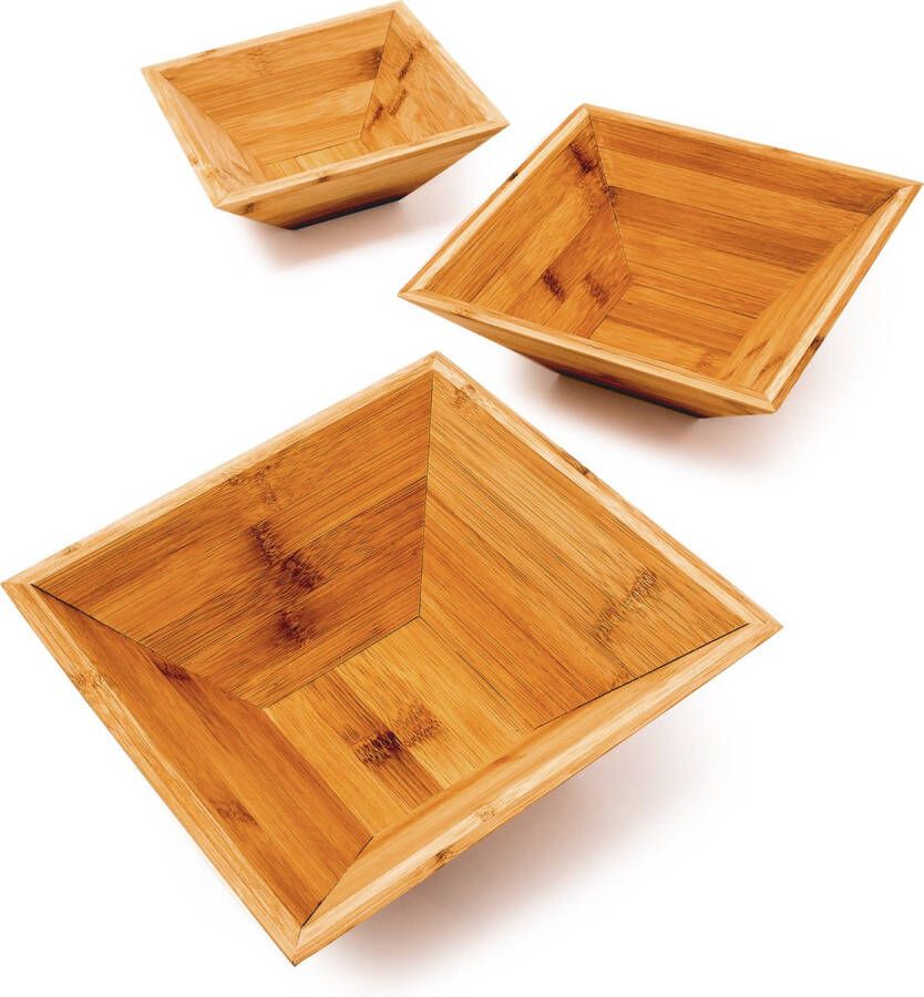 Relaxdays schalen bamboe set van 3 houten deco schaal vierkante fruitschaal snacks