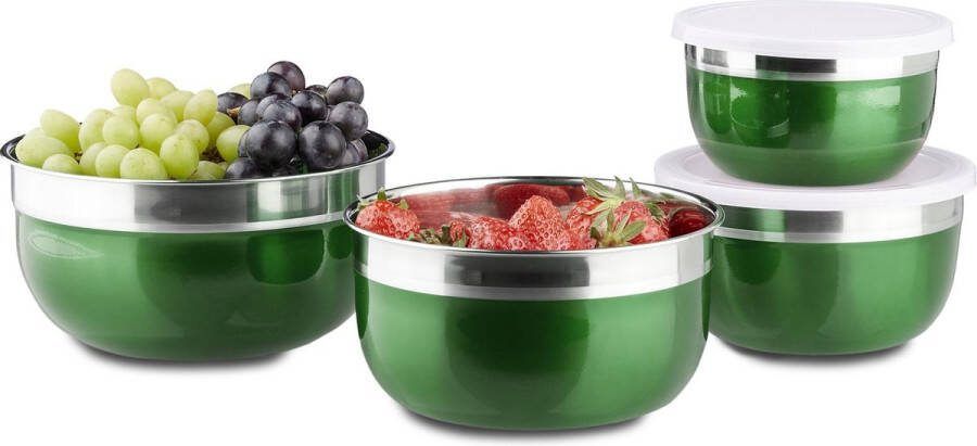 Relaxdays Schalenset 4-delig gekleurde kommen slakommen keukenhulp met deksel groen