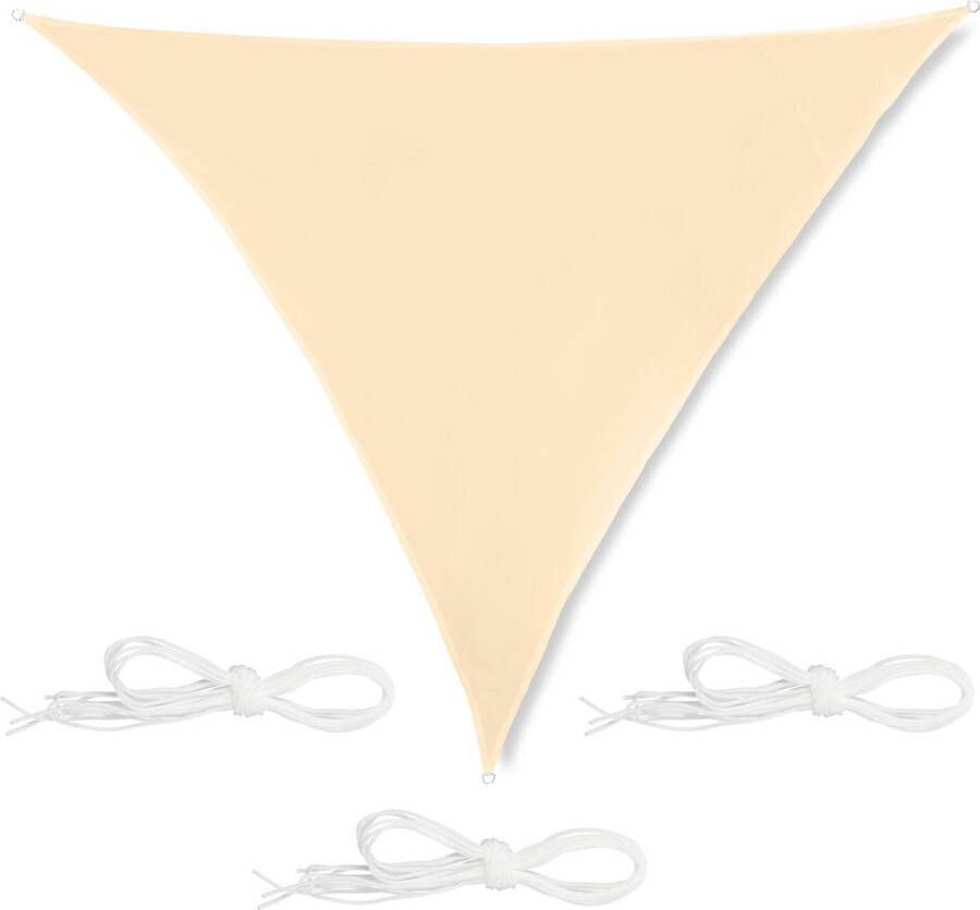 Relaxdays schawuwdoek driehoek met ringen zonwering zonnezeil schaduwzeil beige 3 x 3 x 3 m