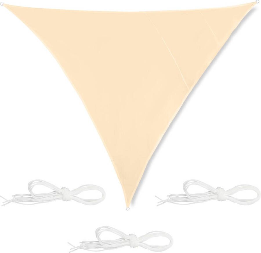 Relaxdays schawuwdoek driehoek met ringen zonwering zonnezeil schaduwzeil beige 4 x 4 x 4 m