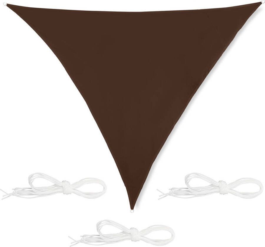 Relaxdays schawuwdoek driehoek met ringen zonwering zonnezeil schaduwzeil bruin 3 x 3 x 3 m