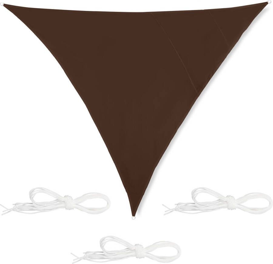Relaxdays schawuwdoek driehoek met ringen zonwering zonnezeil schaduwzeil bruin 4 x 4 x 4 m