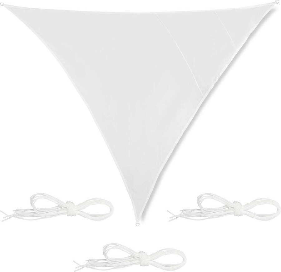 Relaxdays schawuwdoek driehoek wit met ringen zonwering zonnezeil schaduwzeil 4 x 4 x 4 m