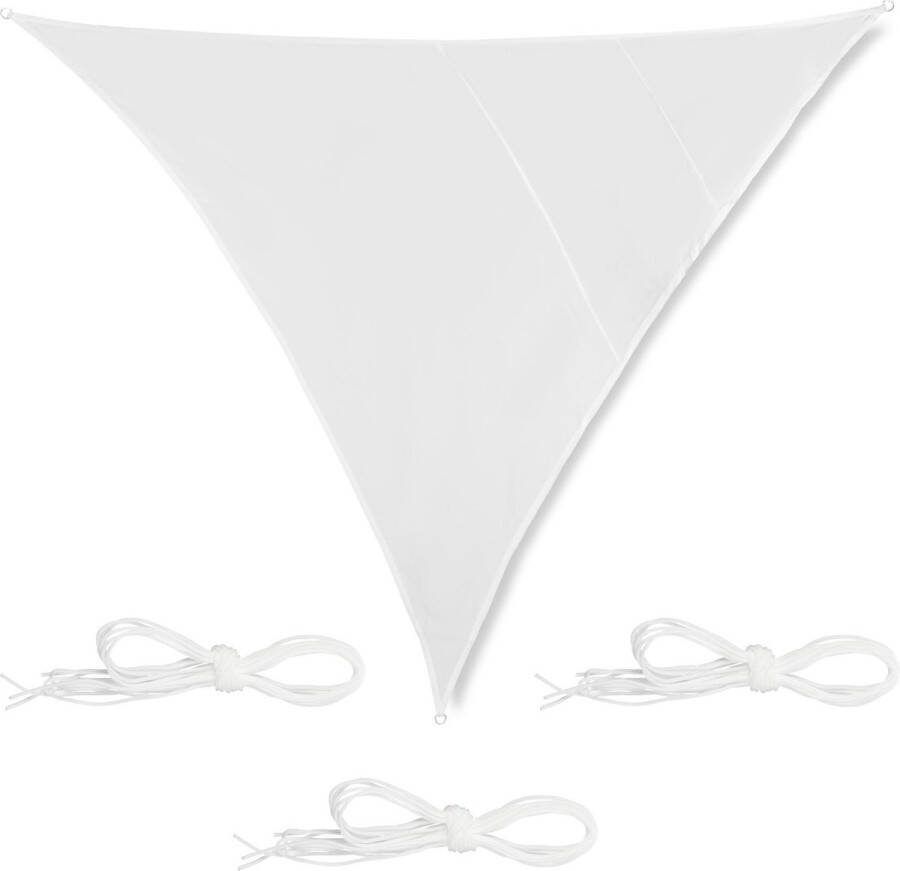 Relaxdays schawuwdoek driehoek wit met ringen zonwering zonnezeil schaduwzeil 5 x 5 x 5 m