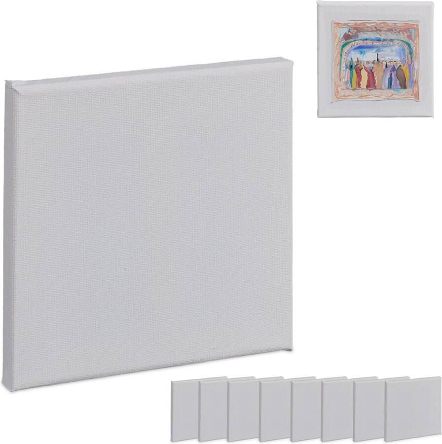 Relaxdays schildersdoek set van 10 witte doeken voor acryl-en aquarelverf katoen