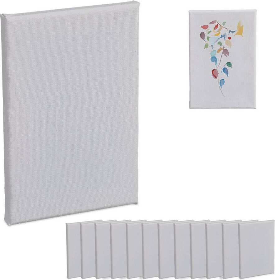Relaxdays schildersdoek set van 14 witte doeken rechthoekig katoen gespannen