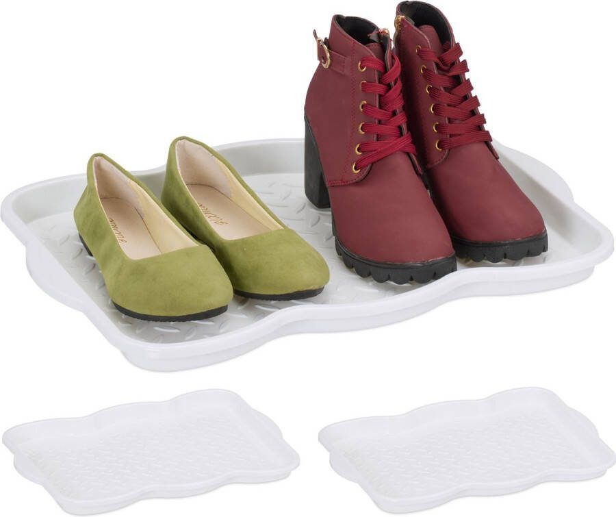 Relaxdays schoenen lekbak set van 3 voor 2 paar uitlekbak kunststof met rand