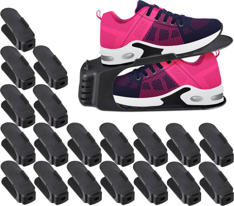 Relaxdays schoenen organizer 20 stuks schoenenstapelaar schoenenopberger antislip zwart