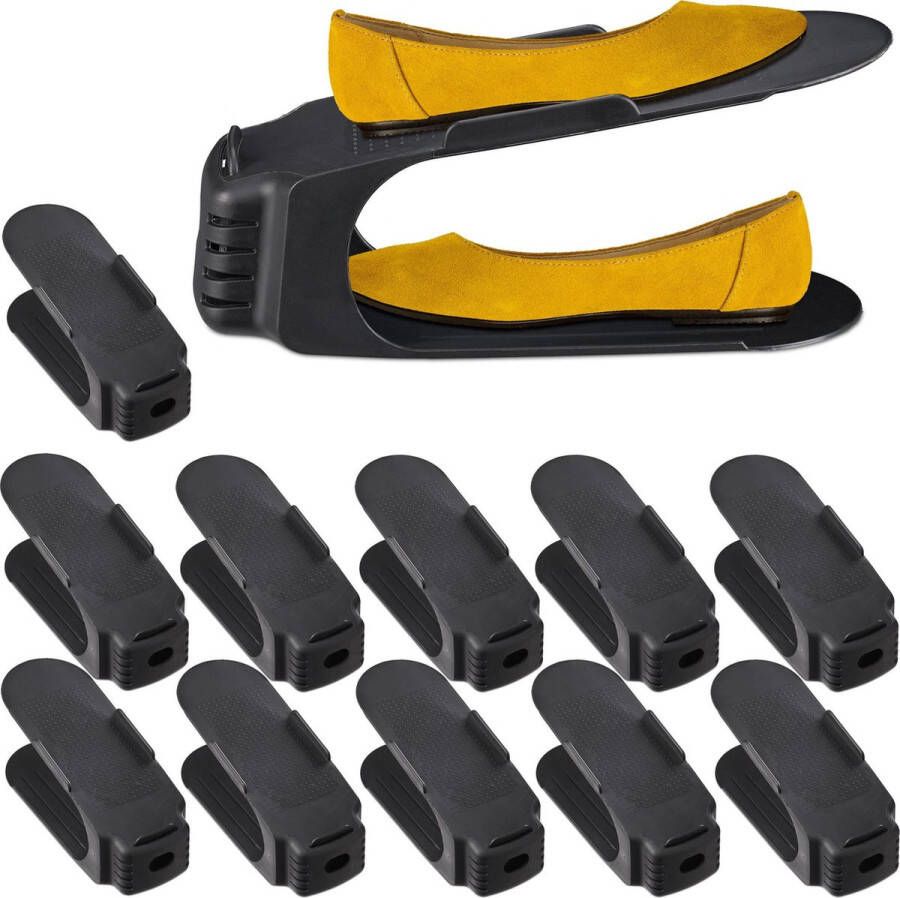 Relaxdays schoenen organizer set van 12 schoenen opbergsysteem schoenenopberger zwart