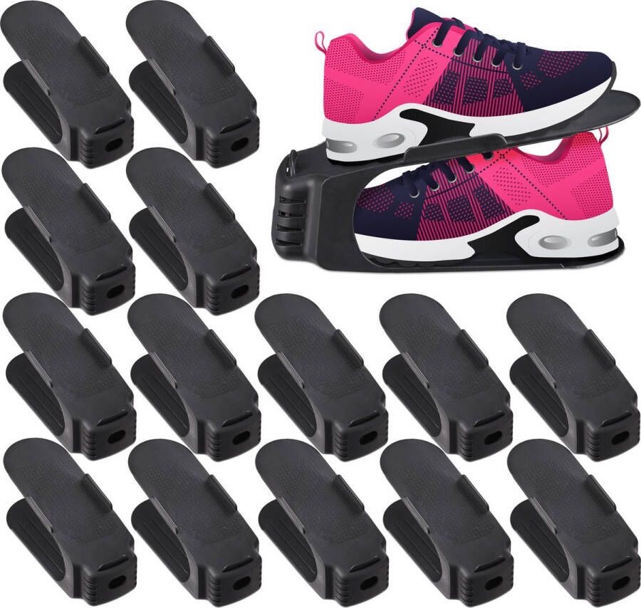 Relaxdays schoenen organizer set van 15 schoenenstapelaar schoenen opbergsysteem zwart