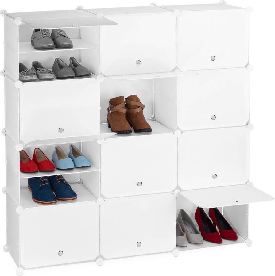 Relaxdays schoenenkast met 24 vakken modulair dicht schoenenrek vakkenkast groot