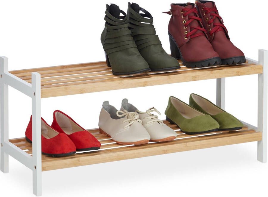 Relaxdays Schoenenrek 2 etages opbergrek voor schoenen houten schoenenkast- shoe rack