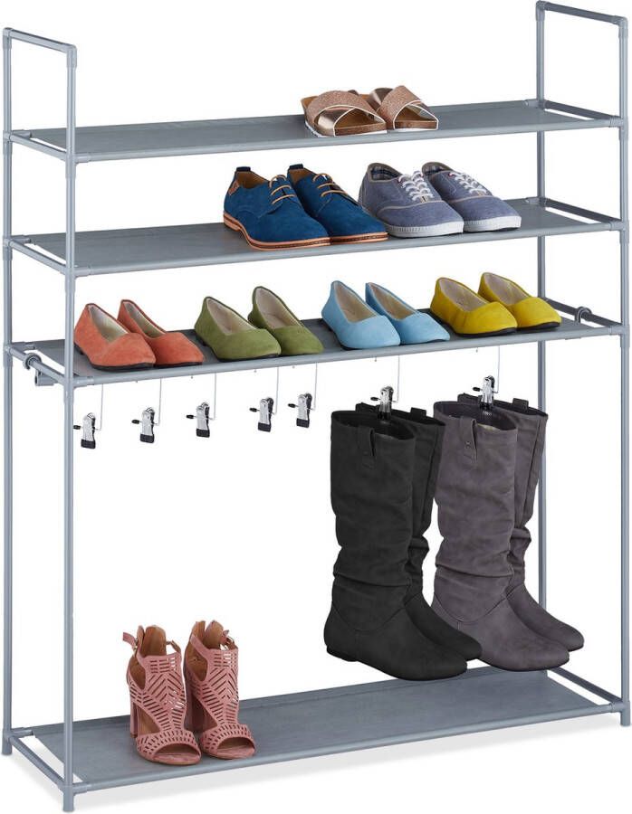 Relaxdays schoenenrek 4 etages metaal schoenenkast open schoenen organizer hal grijs